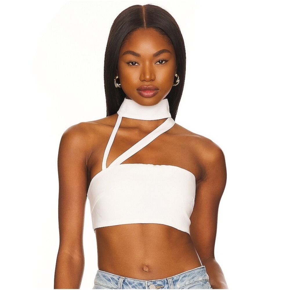 Atoir Hathor Cropped Top Womens 8 White Stretch Halter Neck Cut Out Front